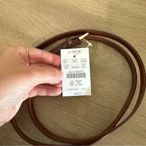 NWT J. Crew Dark Nutmeg Classic Italian Leather Gold Buckle Belt - Picture 3 of 5